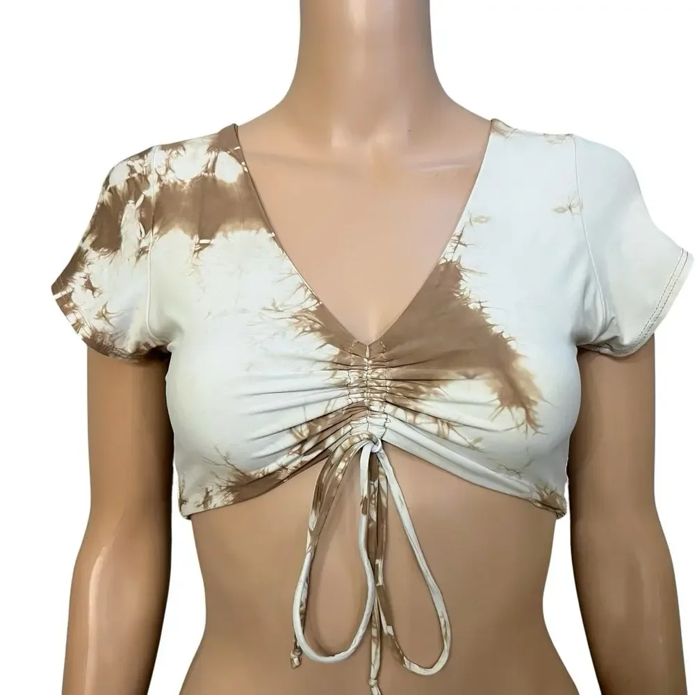 Frankies Bikinis x Sofia Richie Ryan Tie Dye Bikini Top Large Brown White Ruched